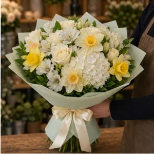 Buchet Narcise lux primavaratic cu hortensie - poza 2