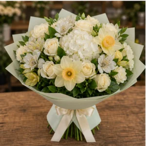 Buchet Narcise lux primavaratic cu hortensie - poza 3