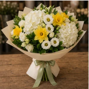 Buchet Narcise premium cu hortensie alba - poza 3