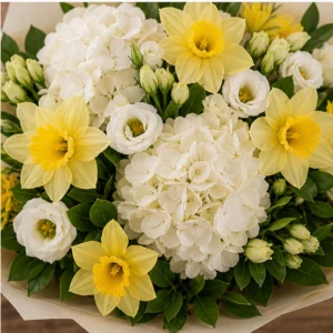 Buchet Narcise premium cu hortensie alba - poza 4