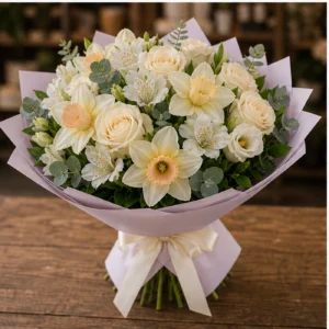 Buchet Narcise premium pastel cu trandafiri - poza 3