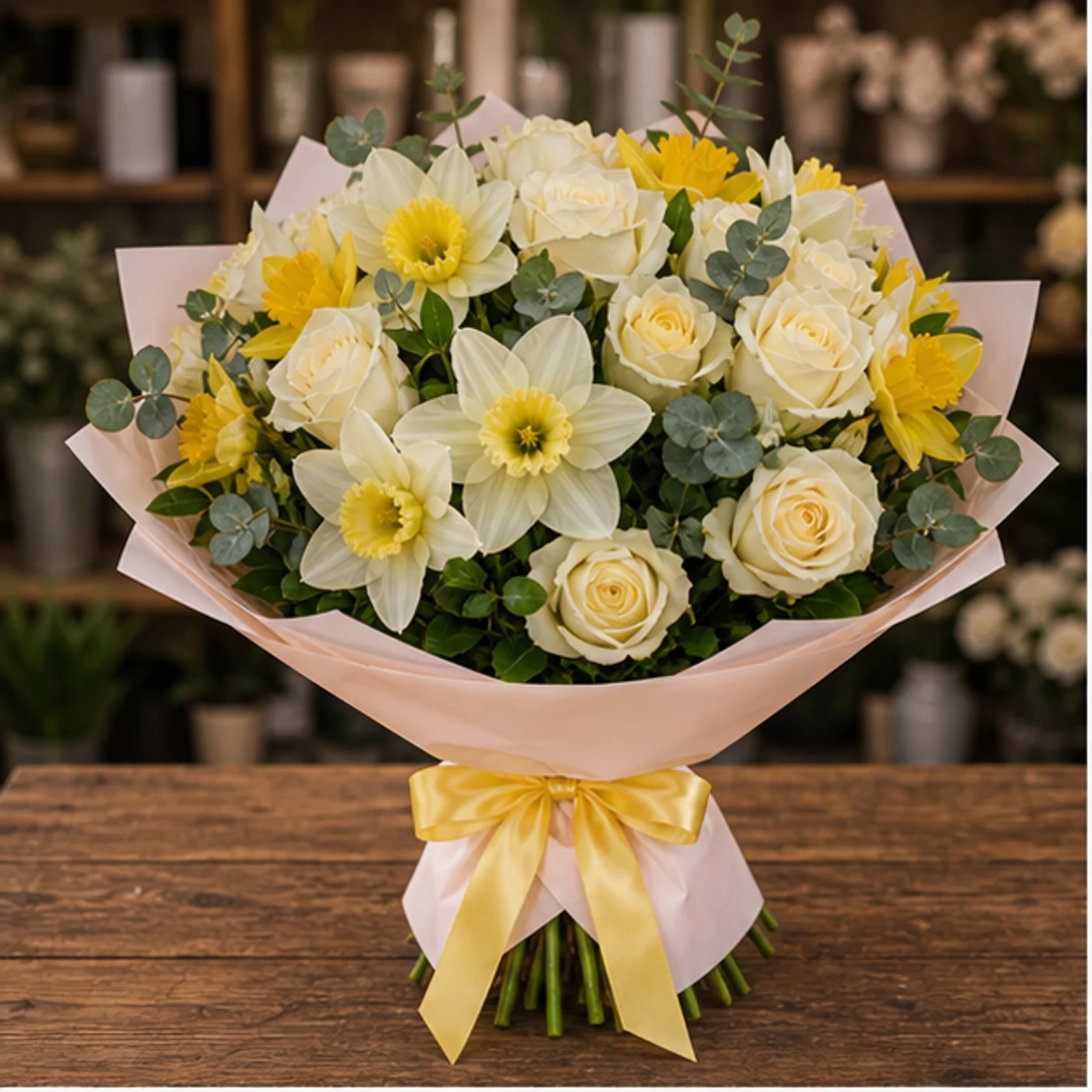 Buchet Narcise romantic alb galben - poza 1
