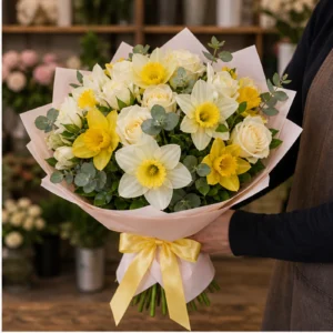 Buchet Narcise romantic alb galben - poza 2