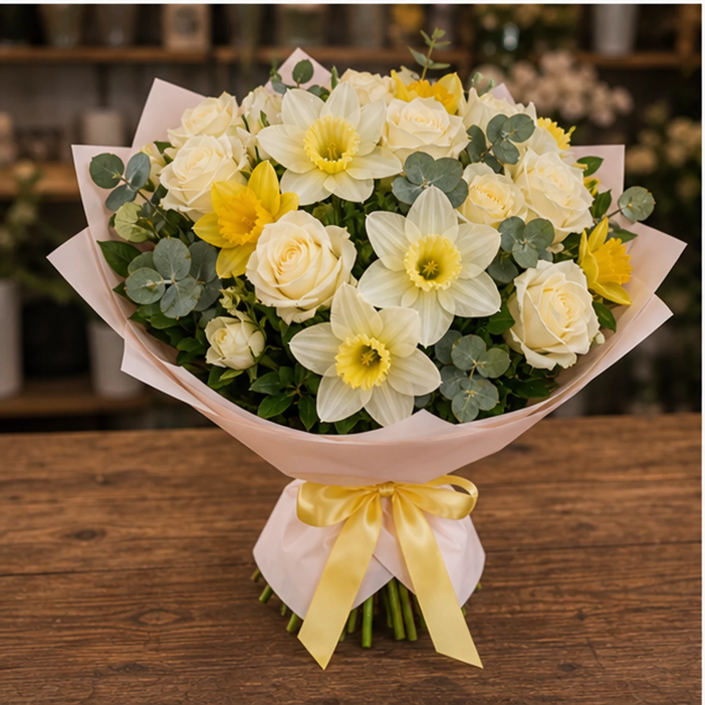 Buchet Narcise romantic alb galben - poza 3