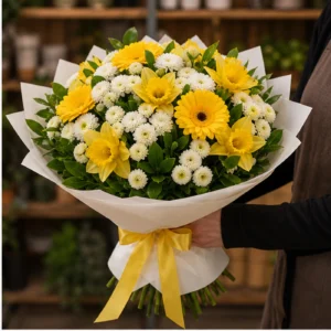 Buchet Narcise vesel cu gerbera galbena - poza 2