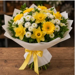 Buchet Narcise vesel cu gerbera galbena - poza 3