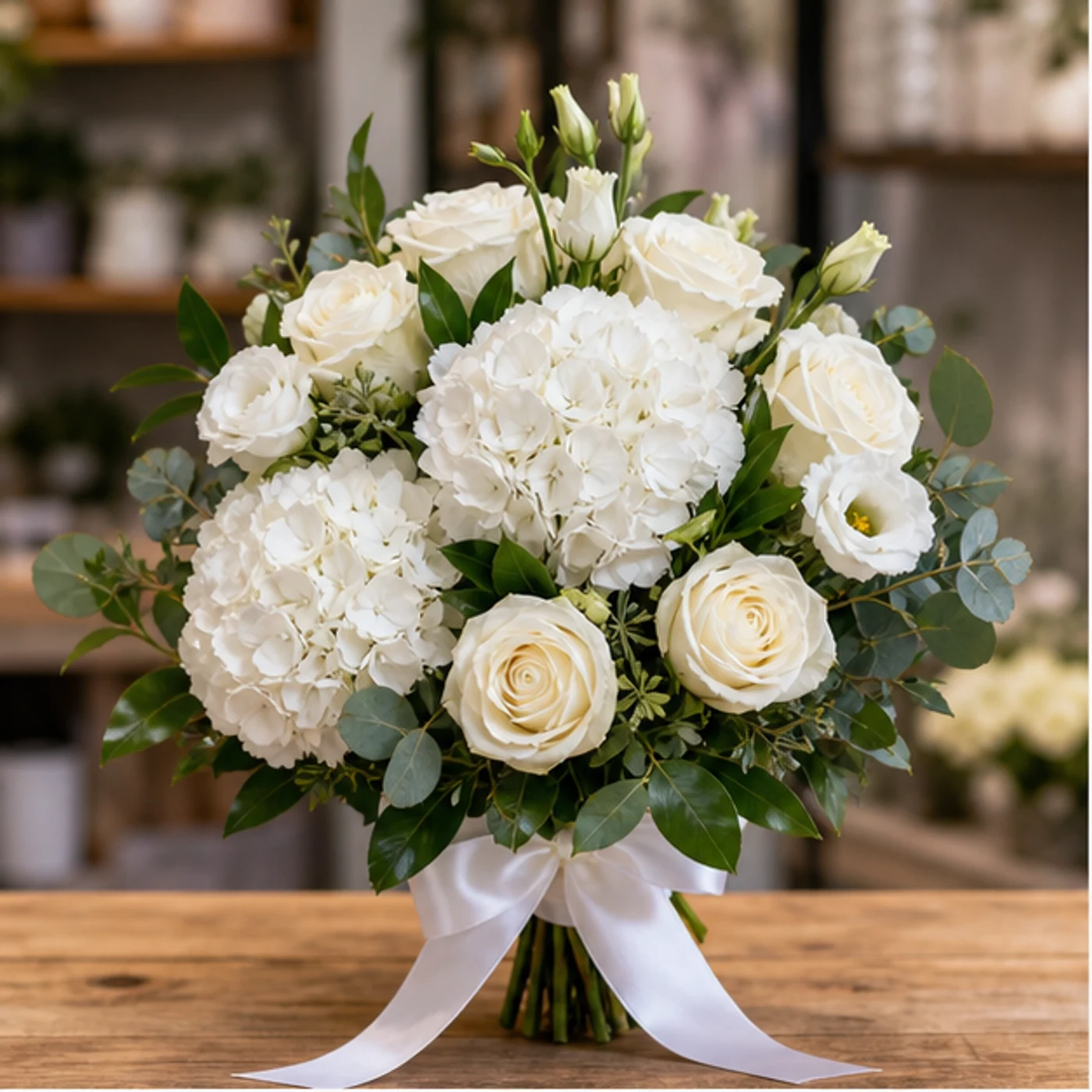 Buchet Nasa alb verde cu hortensie si trandafiri - poza 1