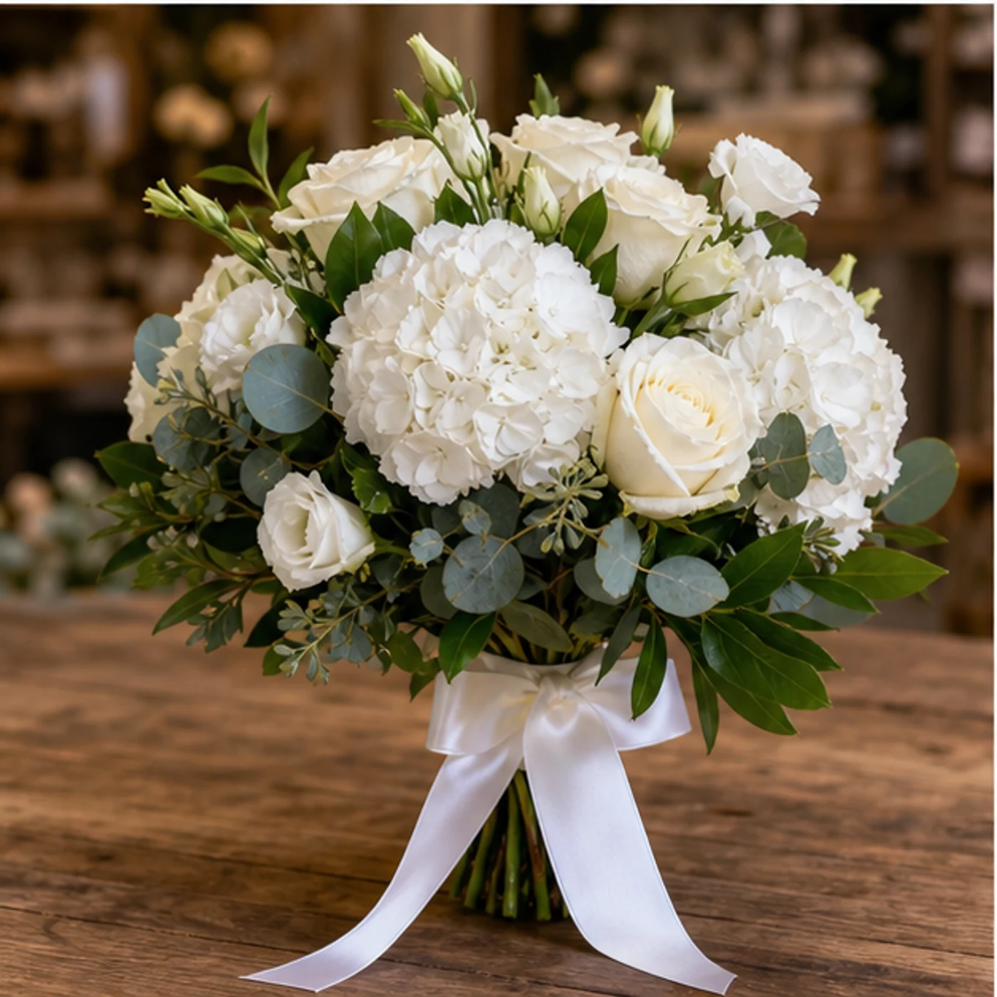 Buchet Nasa alb verde cu hortensie si trandafiri - poza 3