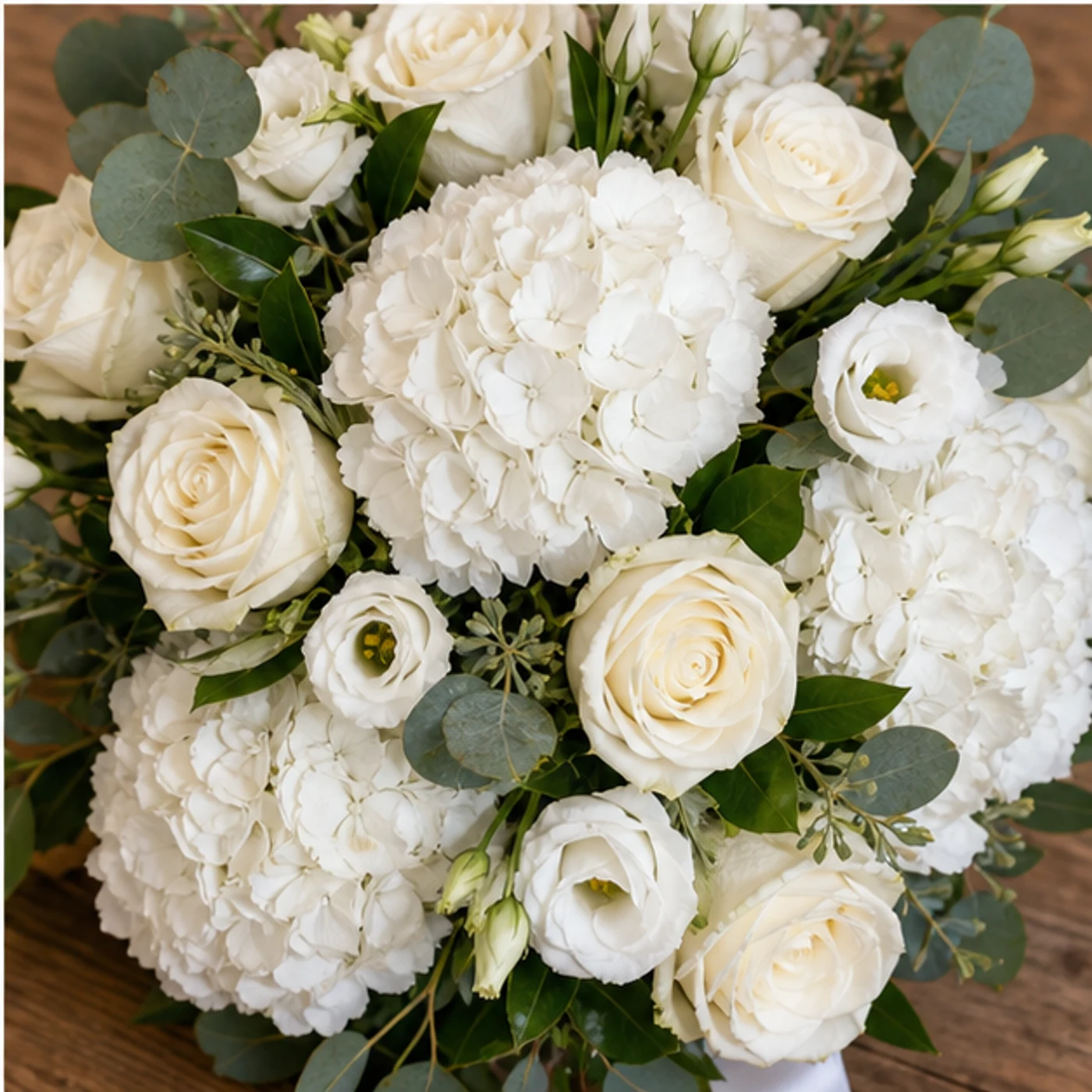 Buchet Nasa alb verde cu hortensie si trandafiri - poza 4
