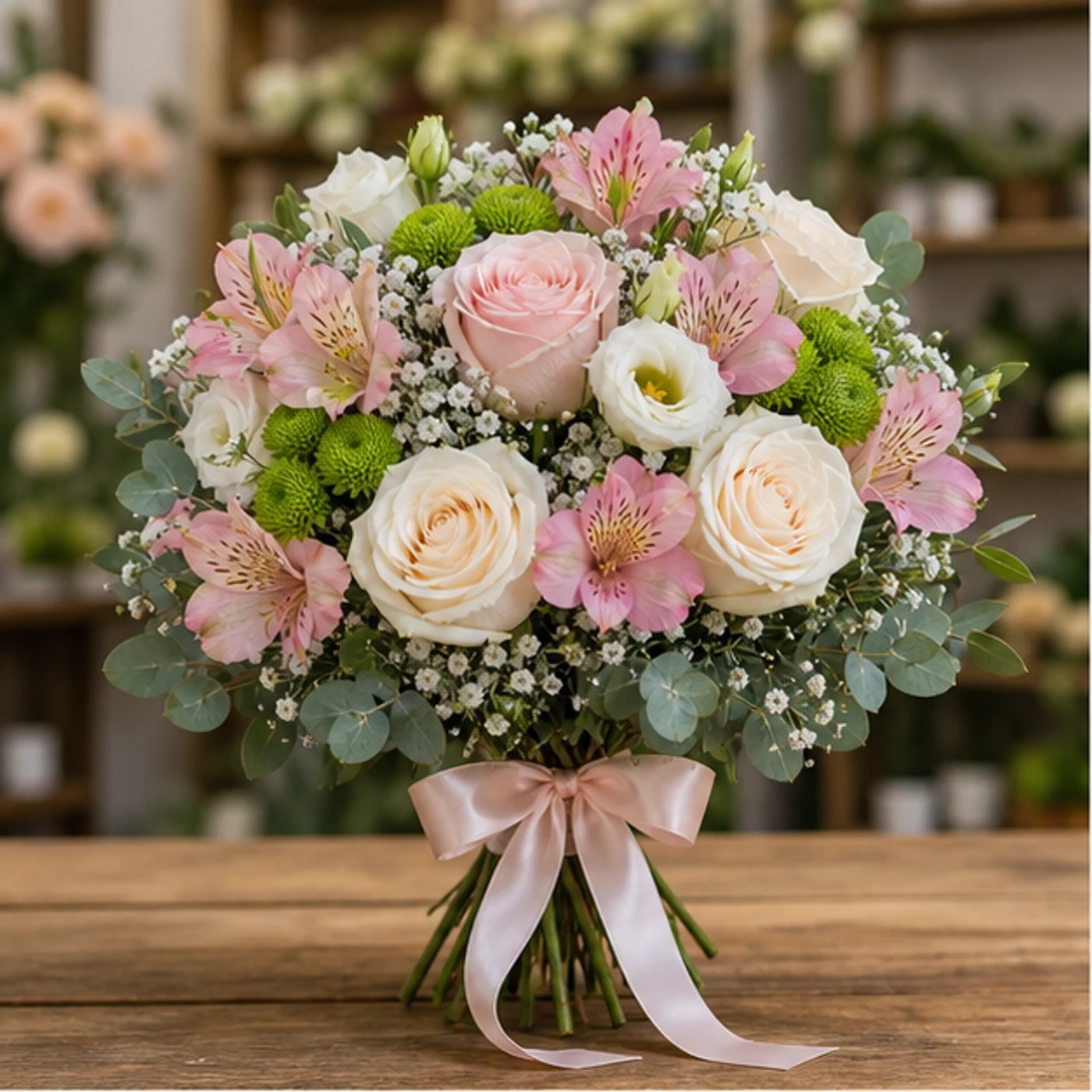 Buchet Nasa pastel cu alstroemeria si trandafiri - poza 1