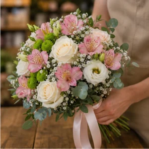 Buchet Nasa pastel cu alstroemeria si trandafiri - poza 2