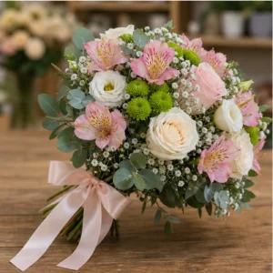 Buchet Nasa pastel cu alstroemeria si trandafiri - poza 3