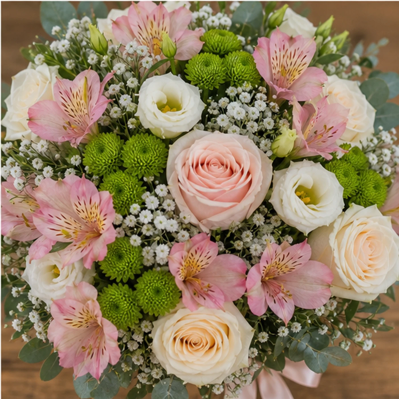 Buchet Nasa pastel cu alstroemeria si trandafiri - poza 4