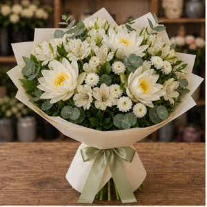 Buchet Nuferi albi cu alstroemeria crem - poza 1