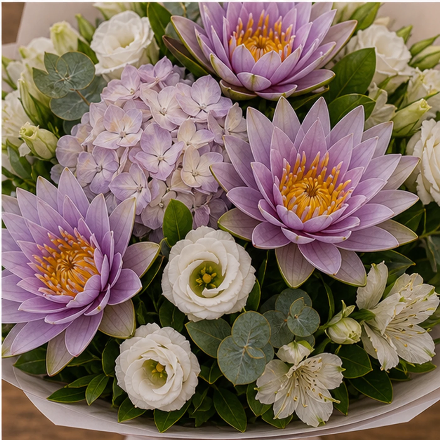Buchet Nuferi de lux lila cu hortensie - poza 4