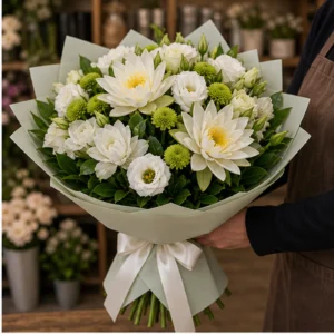 Buchet Nuferi elegant alb verde - poza 2