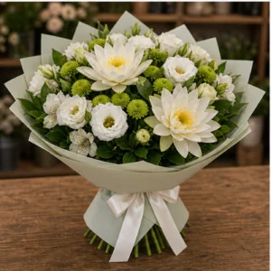 Buchet Nuferi elegant alb verde - poza 3