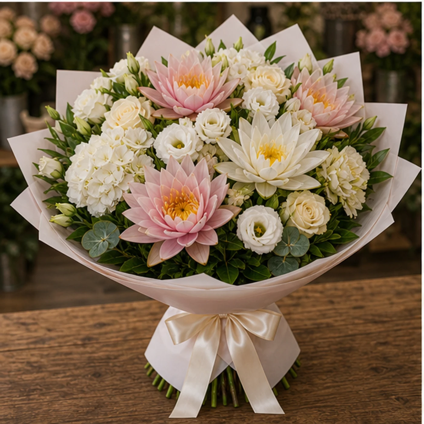 Buchet Nuferi grandios alb roz - poza 3