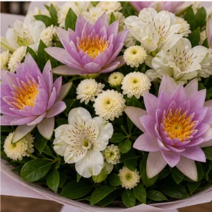 Buchet Nuferi lila cu santini crem - poza 4