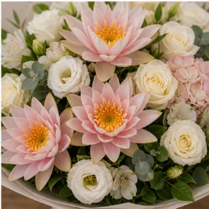 Buchet Nuferi lux pastel cu hortensie - poza 4