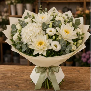 Buchet Nuferi premium alb cu hortensie - poza 1