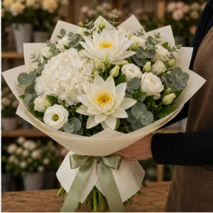 Buchet Nuferi premium alb cu hortensie - poza 2