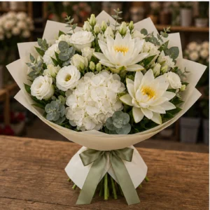 Buchet Nuferi premium alb cu hortensie - poza 3