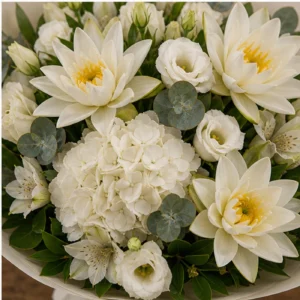 Buchet Nuferi premium alb cu hortensie - poza 4