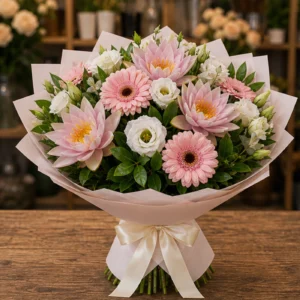 Buchet Nuferi rafinat roz cu gerbera - poza 1