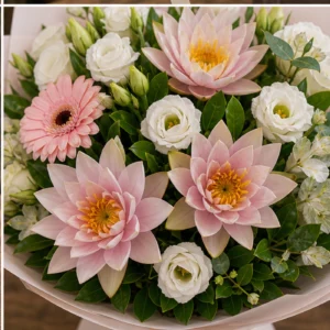 Buchet Nuferi rafinat roz cu gerbera - poza 4