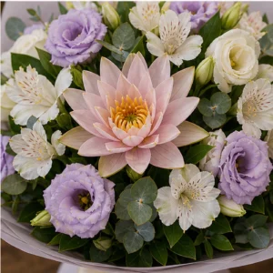Buchet Nuferi romantic cu lisianthus lila - poza 4
