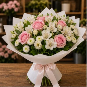 Buchet Online alb roz cu trandafiri - poza 1