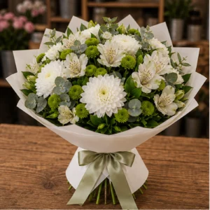 Buchet Online alb verde cu crizanteme - poza 1