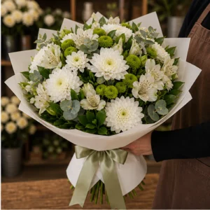 Buchet Online alb verde cu crizanteme - poza 2