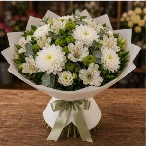 Buchet Online alb verde cu crizanteme - poza 3
