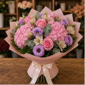 Buchet Online de lux roz cu hortensie - poza 1