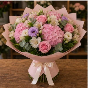 Buchet Online de lux roz cu hortensie - poza 3