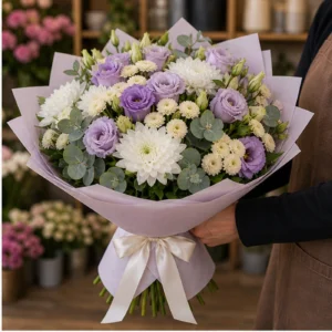 Buchet Online lila cu lisianthus si santini - poza 2