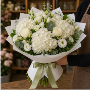 Buchet Online premium alb cu hortensie - poza 2