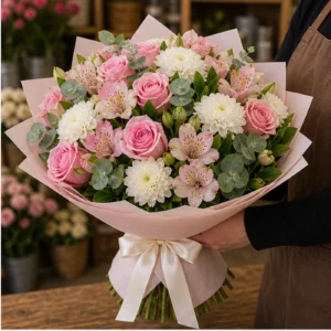 Buchet Online romantic cu trandafiri roz - poza 2