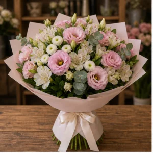 Buchet Online roz delicat cu lisianthus - poza 1