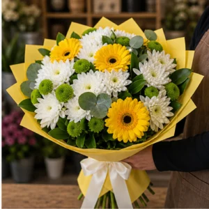 Buchet Online vesel cu crizanteme si salal - poza 2