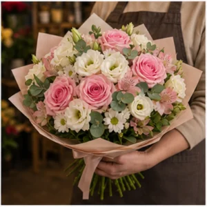 Buchet Personalizat alb roz romantic - poza 2