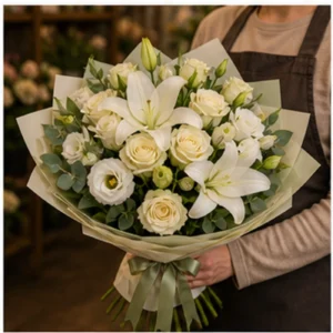 Buchet Personalizat elegant cu crini albi - poza 2