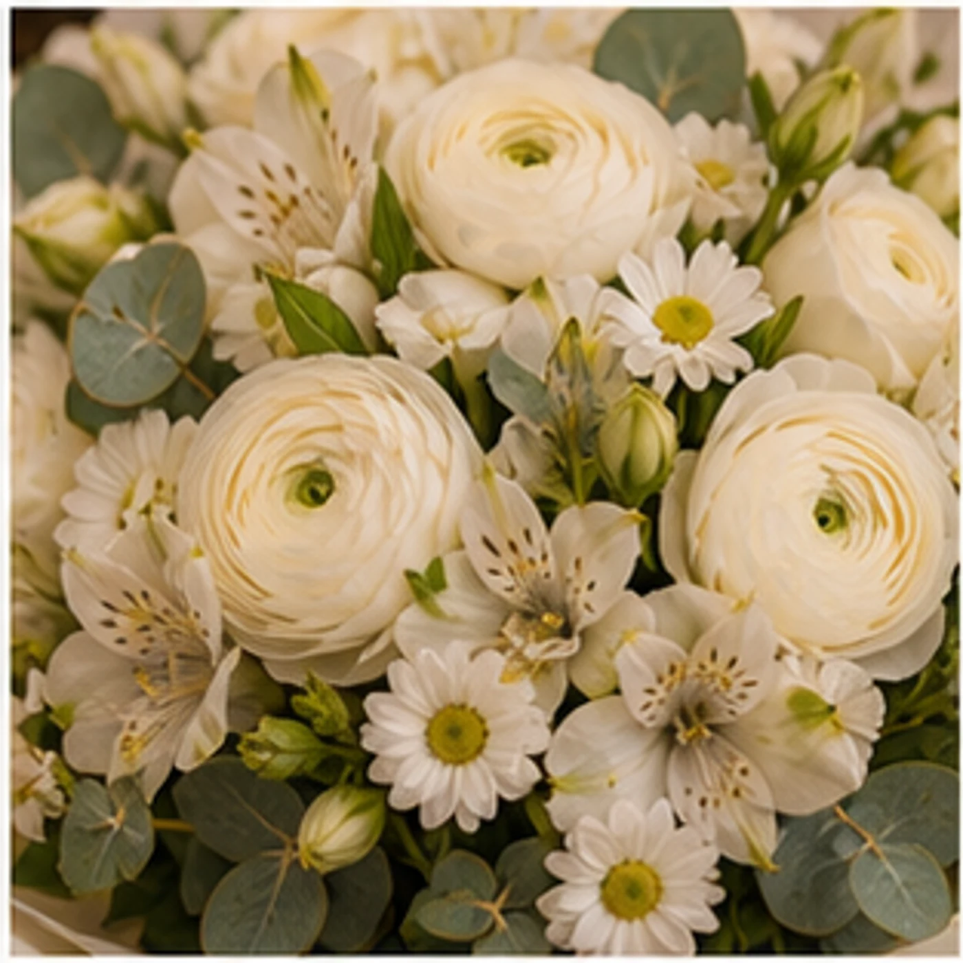 Buchet Ranunculus alb cu alstroemeria crem - poza 4
