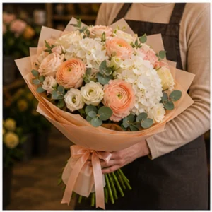Buchet Ranunculus de lux piersica - poza 2