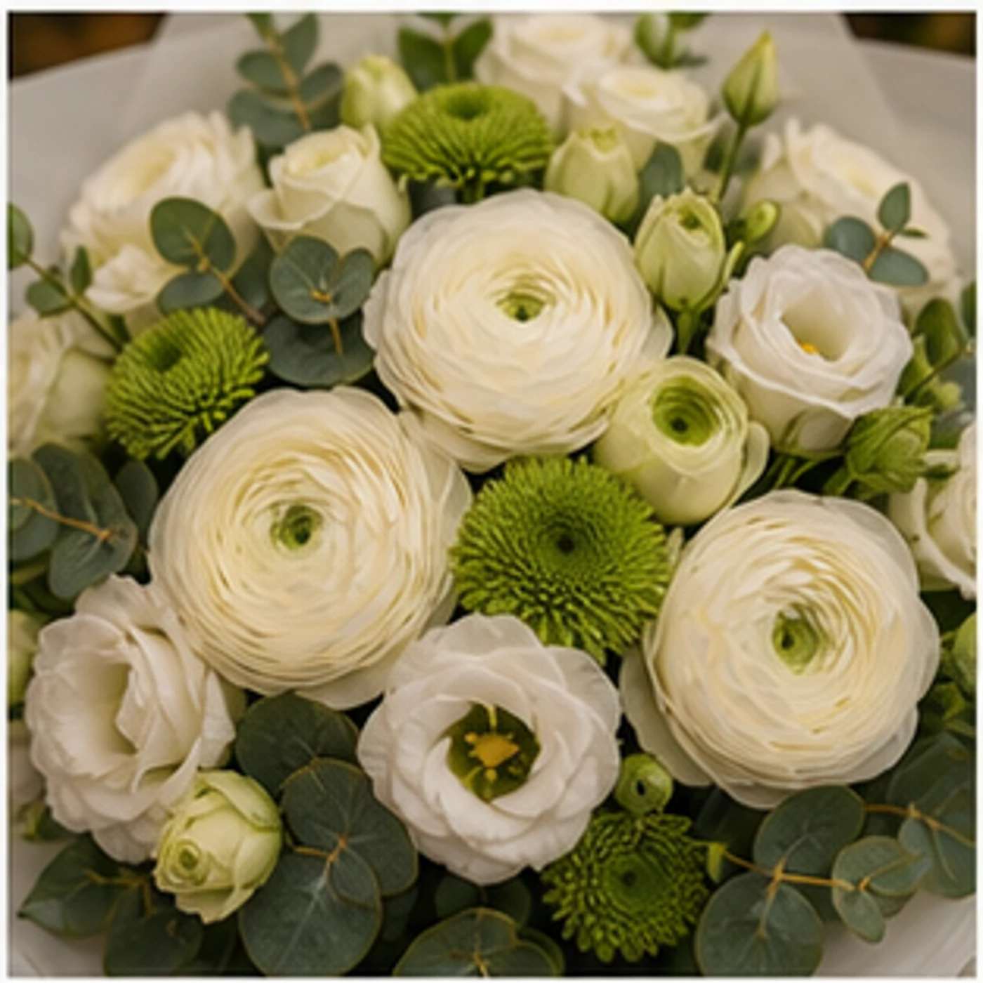 Buchet Ranunculus elegant alb verde - poza 4