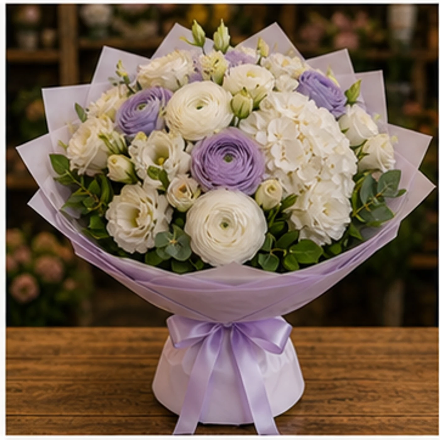 Buchet Ranunculus grandios lila alb - poza 1