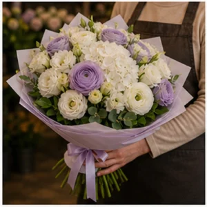 Buchet Ranunculus grandios lila alb - poza 2