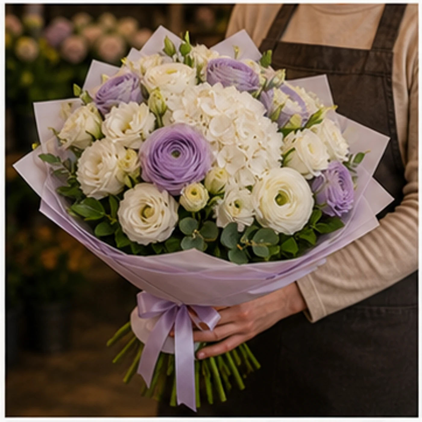 Buchet Ranunculus grandios lila alb - poza 2